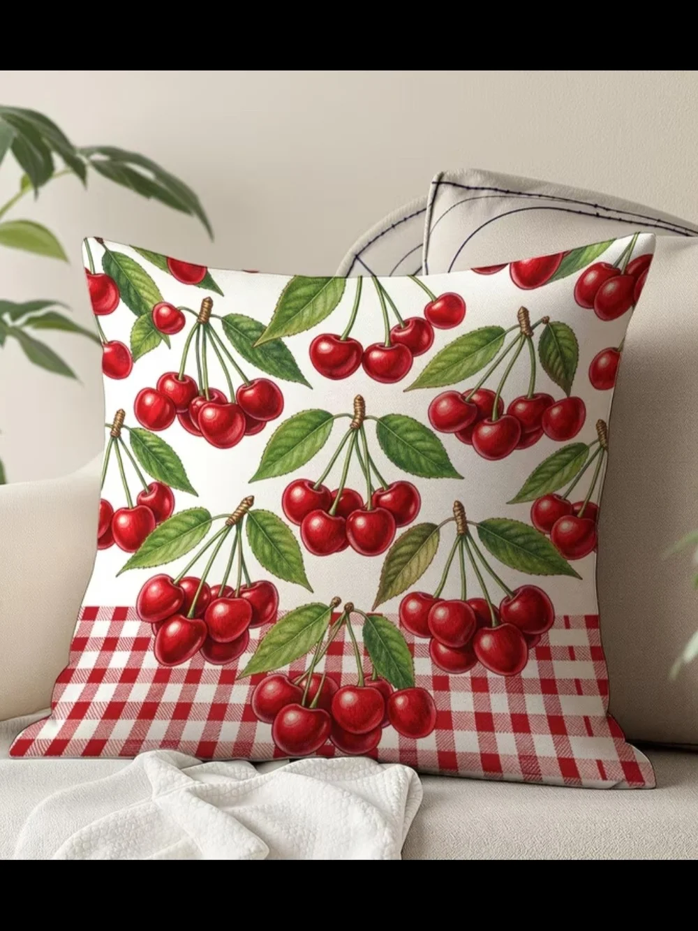 Cherry Print Decorative Pillows - Red SET OF TWO